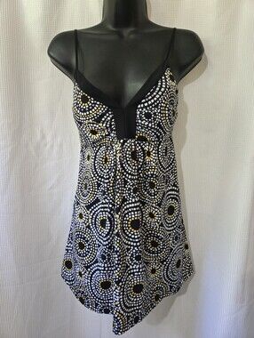 Black Geometric Print Spaghetti-Strap Camisole with Yellow Accents